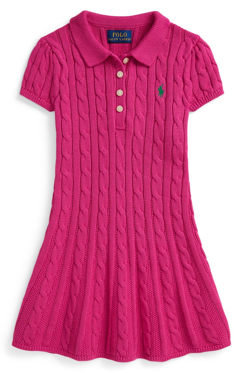 Polo Ralph Lauren Kids' Cotton Cable Knit Sweater Dress, Main, color, College Pink