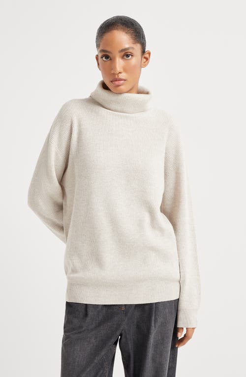 Brunello Cucinelli Ribbed Cashmere Roll-neck Jumper In Oyster