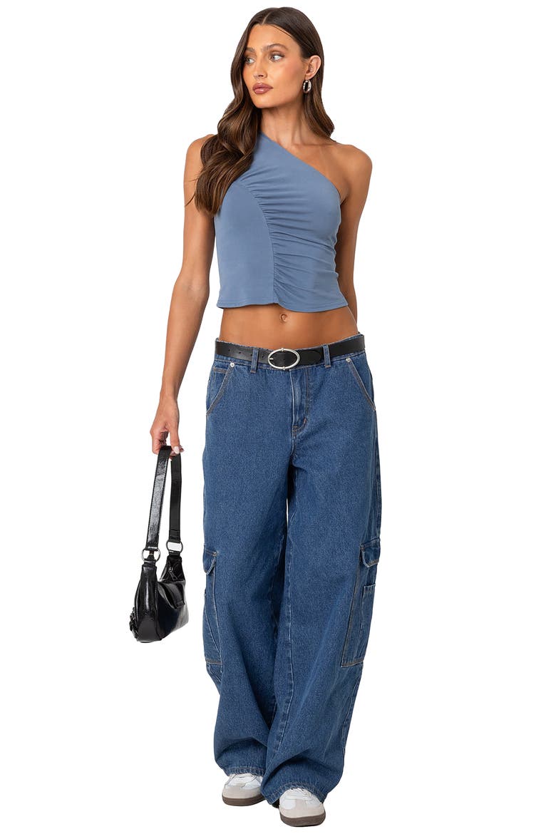 Ivy Ruched One-Shoulder Crop Top, Alternate, color, BLUE