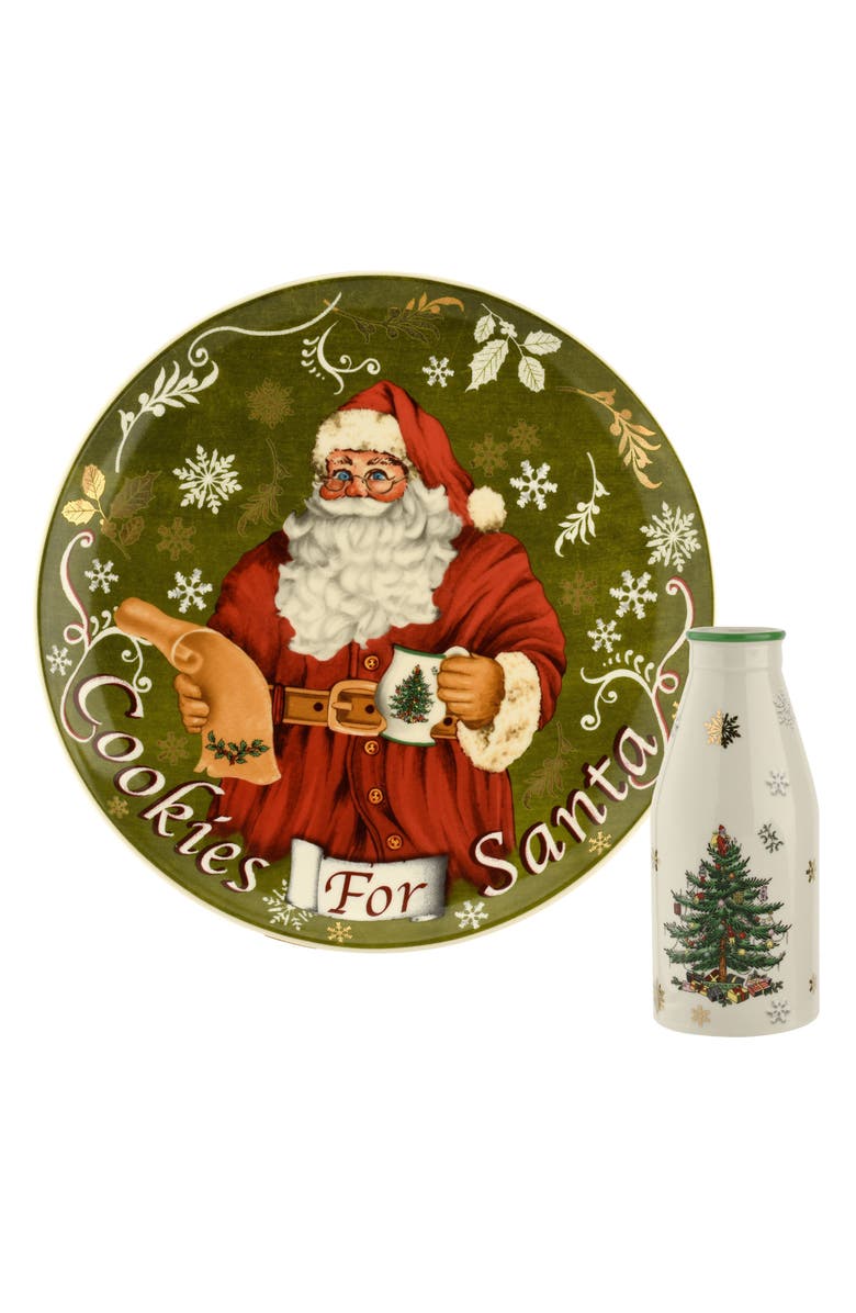 Spode Christmas Tree Plate & Milk Bottle Set, Alternate, color, Green
