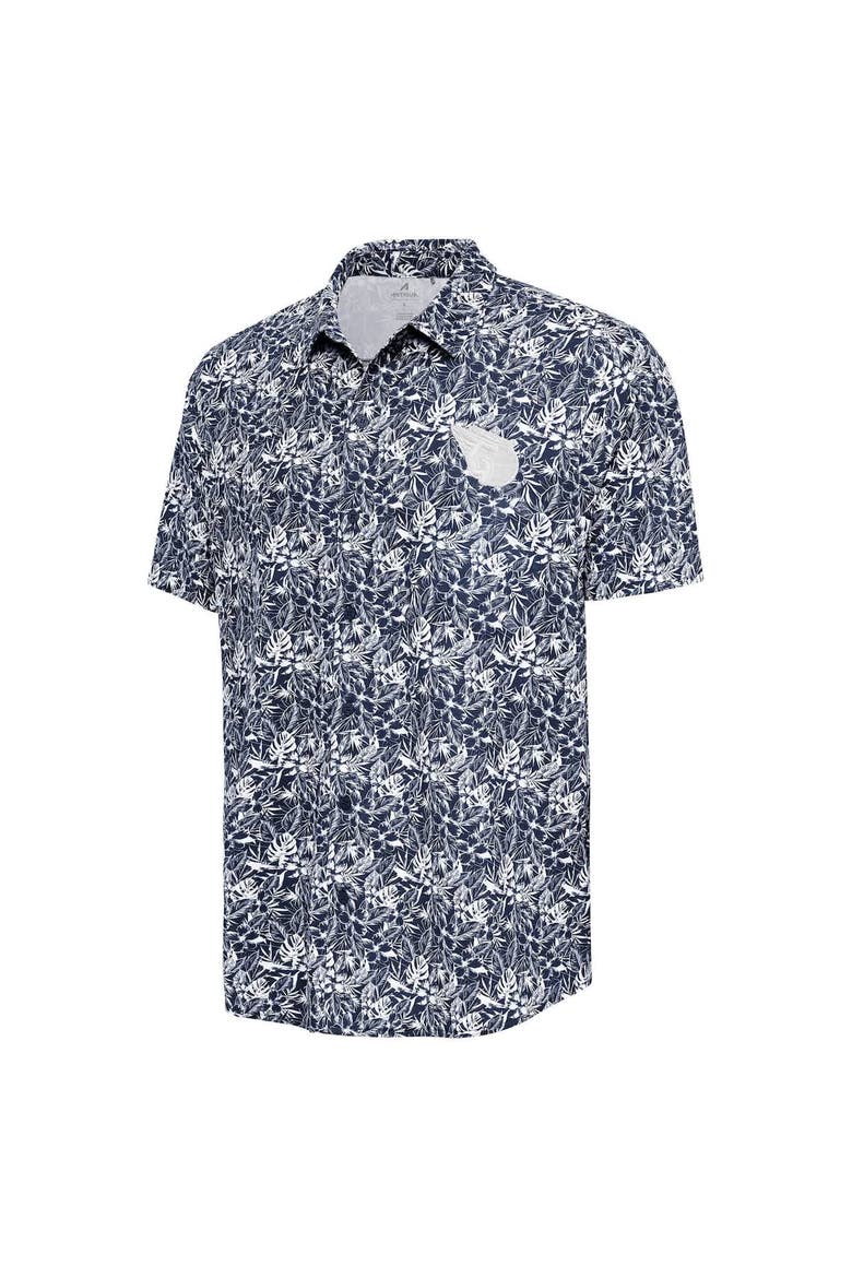 Men's Antigua Navy Cleveland Guardians Resort Button-Up Shirt, Alternate, color, Navy