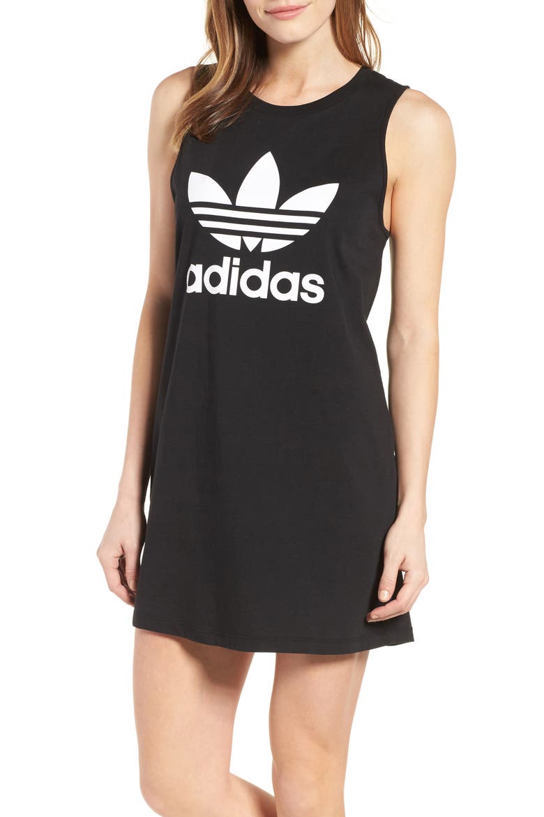 Trefoil Tank Dress, Alternate, color, BLACK