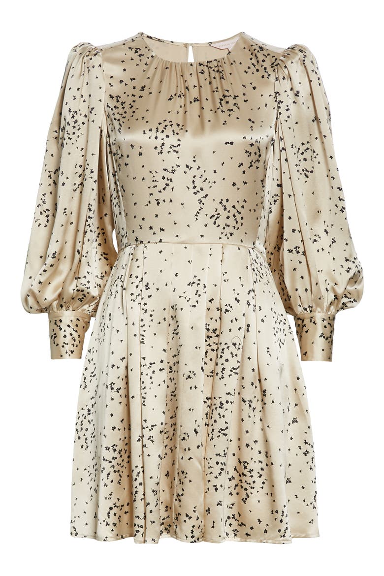Scattered Fleur Long Sleeve Silk Dress, Alternate, color, CHAMPAGNE COMBO