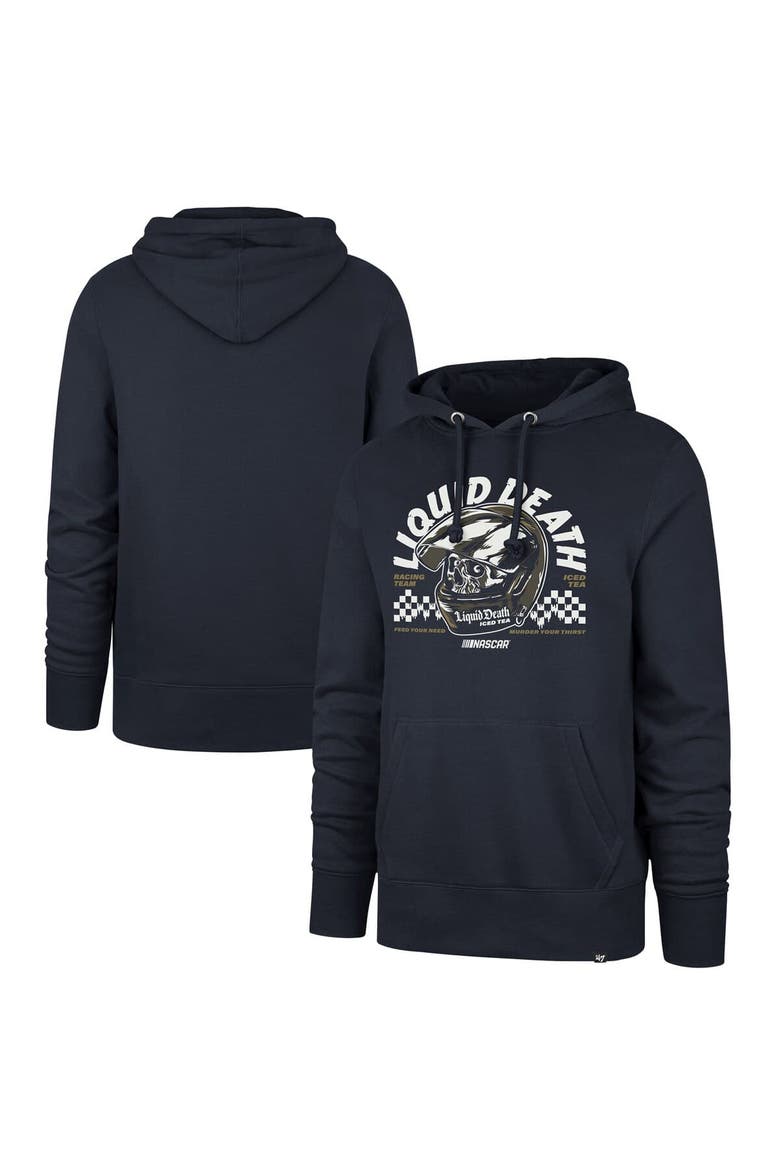 Men's '47  Navy NASCAR Liquid Death Imprint Headline Pullover Hoodie, Main, color, Navy