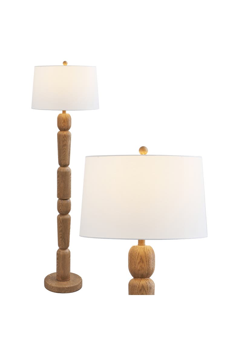 Rustara Cottage Farmhouse Turned Resin/Iron LED Floor Lamp, Main, color, Antique Brown Wood Finish