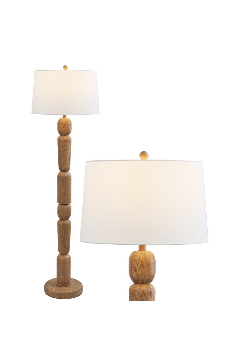 JONATHAN Y Rustara Cottage Farmhouse Turned Resin/Iron LED Floor Lamp, Main, color, Antique Brown Wood Finish