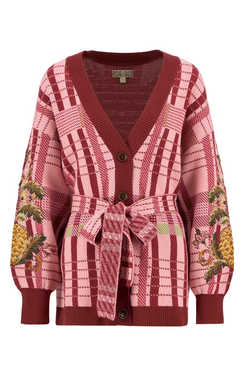 Barbour x Farm Rio Luisa Long Belted Cardigan, Alternate, color, Pink Tartan