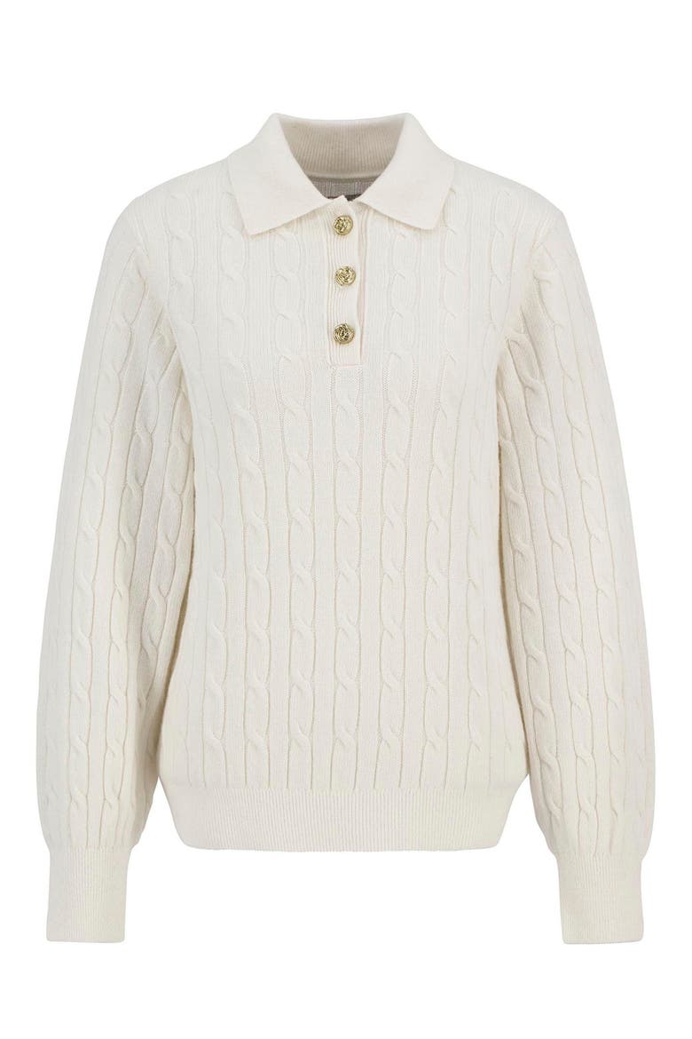 Evie Cable Stitch Polo Sweater, Alternate, color, CLOUD