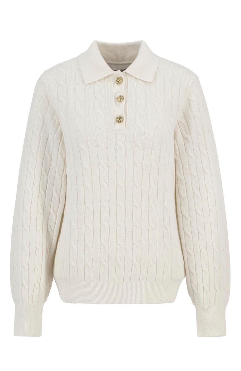 Barbour Evie Cable Stitch Polo Sweater, Alternate, color, Cloud