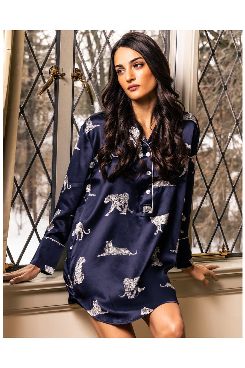 Panthre de Nuit Silk Nightshirt, Alternate, color, NAVY