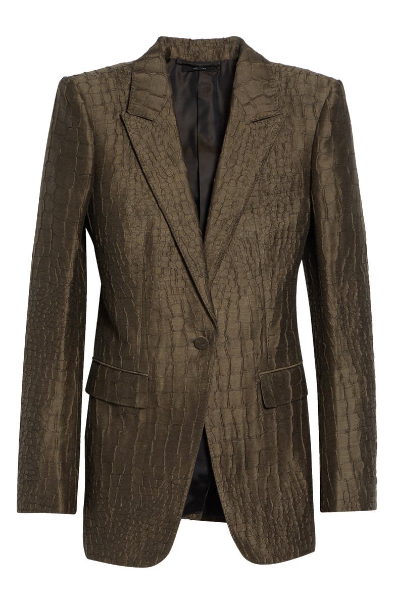 TOM FORD Crocodile Linen & Silk Blend Jacquard Jacket, Main, color, Olive Green
