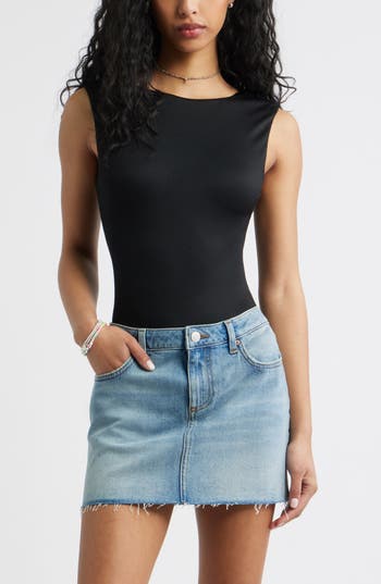 Bp. Open Back Butter Rib Bodysuit In Black