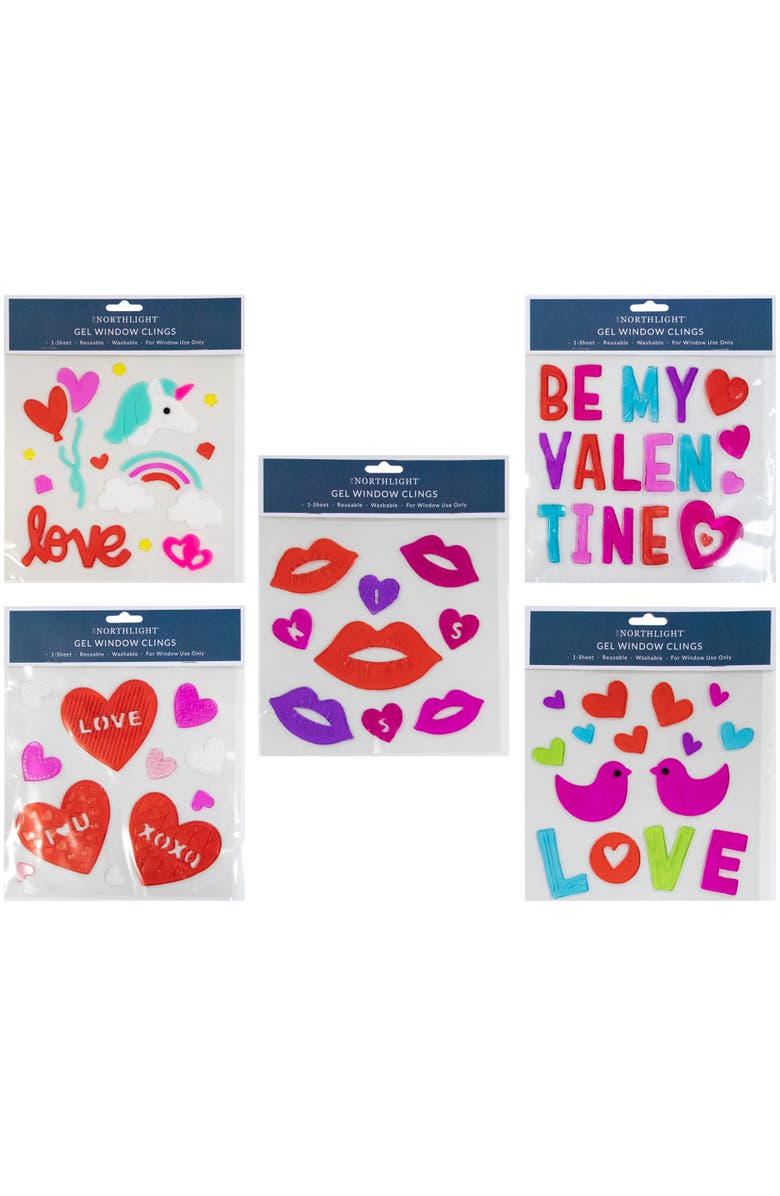 Northlight Set of 5 Double Sided Valentine's Day Gel Window Clings, Main, color, Red