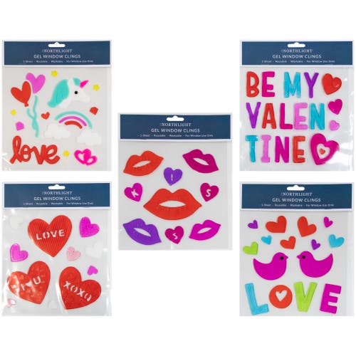 Northlight Set Of 5 Double Sided Valentine's Day Gel Window Clings In Red
