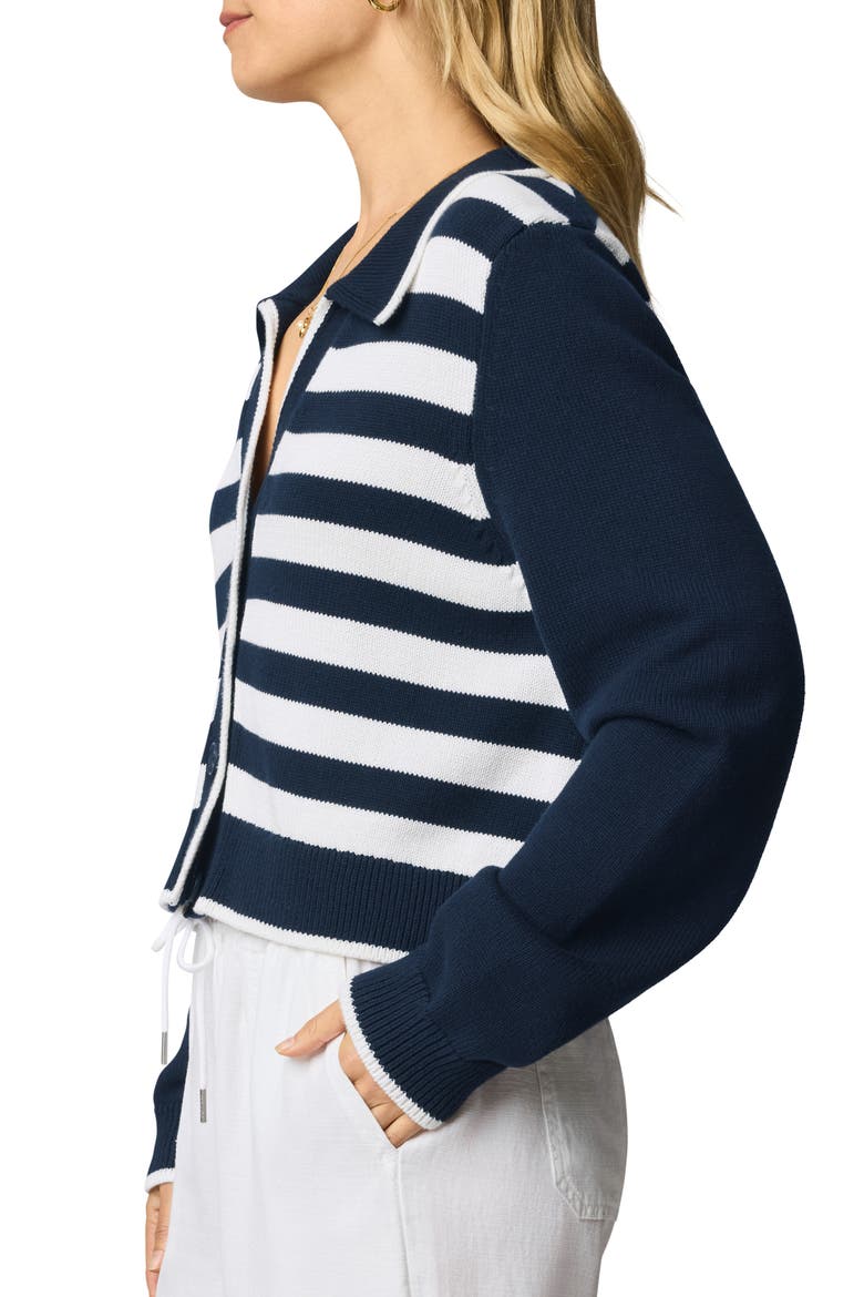 Nicolette Placed Stripe Cotton Polo Cardigan, Alternate, color, NAVY BLUE/ WHITE