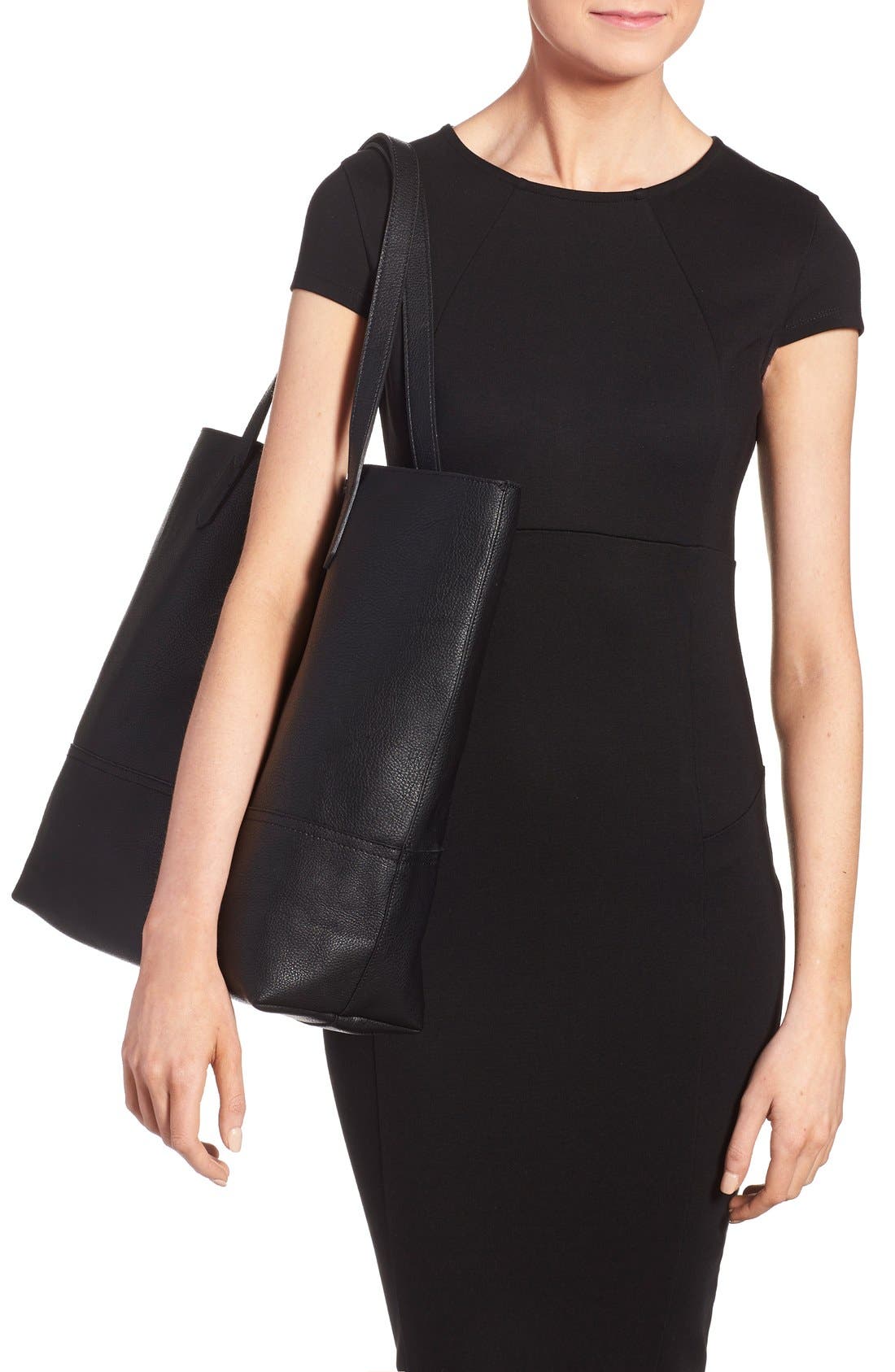Dawson Oversize Faux Leather Shopper, Alternate, color, BLACK
