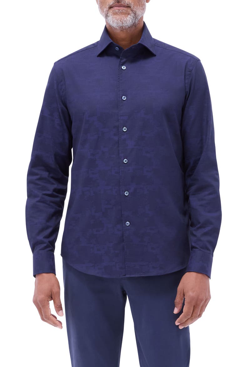 Axel Shaped Fit Stretch Cotton Button-Up Shirt, Main, color, NAVY