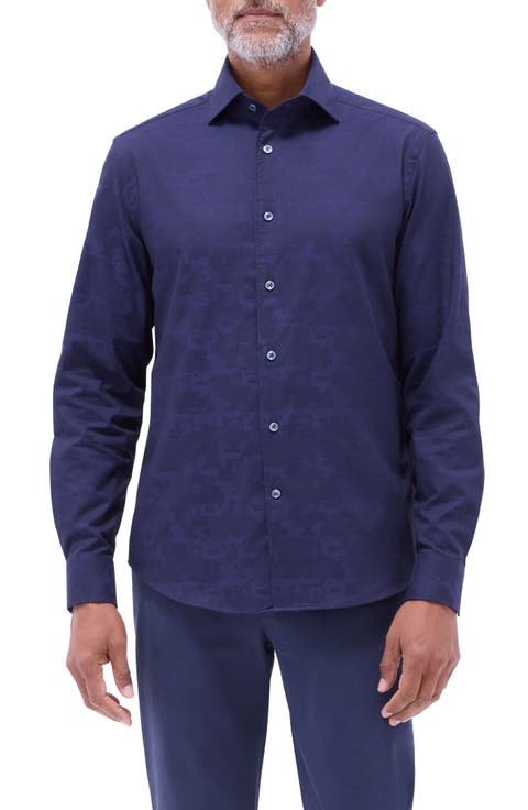Axel Shaped Fit Stretch Cotton Button-Up Shirt