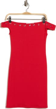 Madden Girl Grommet Trim Off the Shoulder Cap Sleeve Minidress