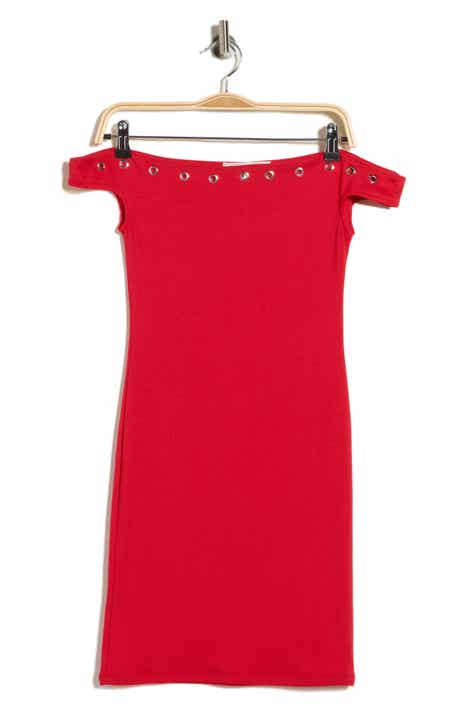Madden Girl Grommet Trim Off the Shoulder Cap Sleeve Minidress
