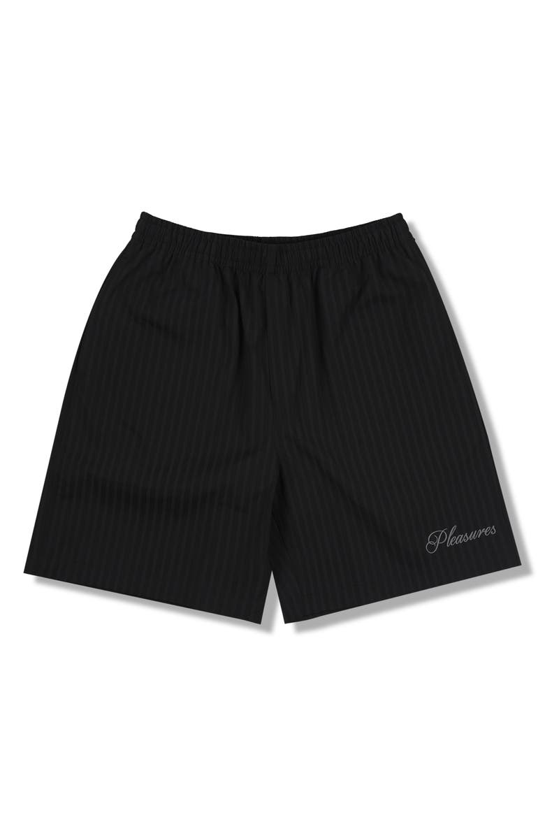 PLEASURES Fortunate Textured Stripe Active Shorts, Main, color, Black