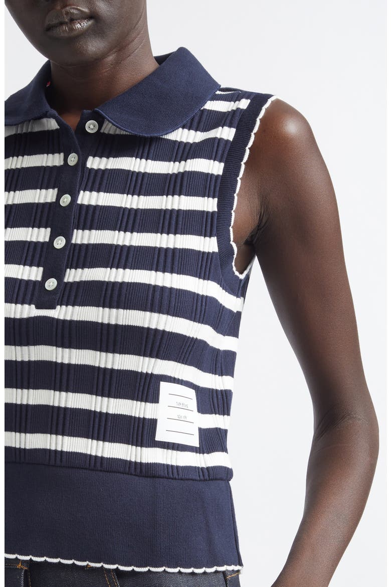 Stripe Scallop Edge Sleeveless Cotton Rib Polo, Alternate, color, NAVY/ WHITE