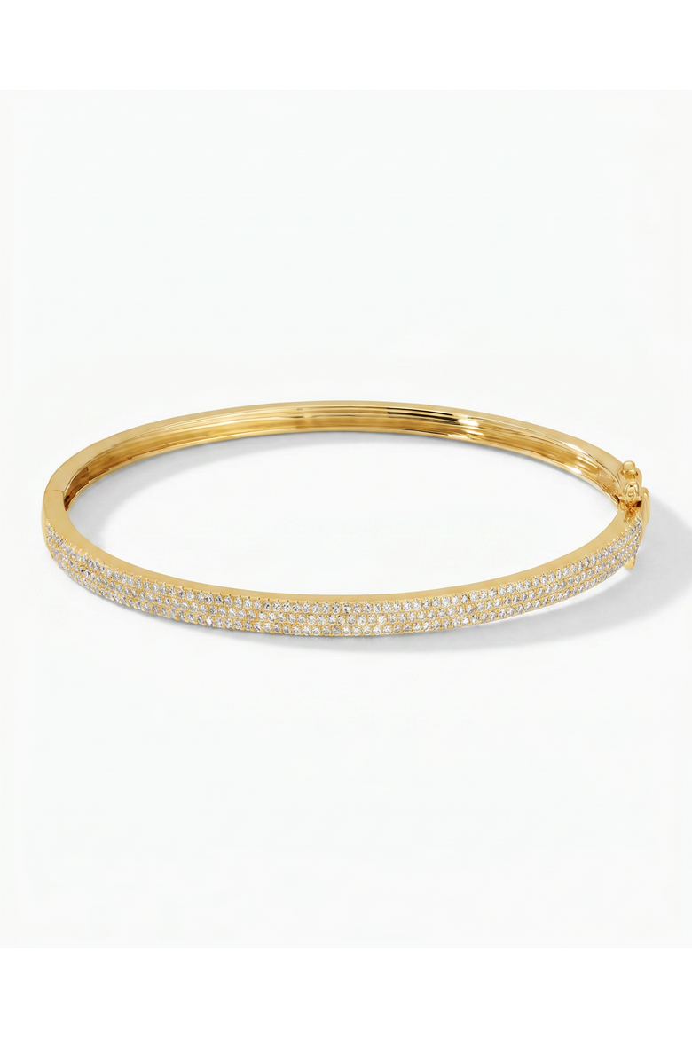 Diamond Pave Triple Row Bangle Bracelet 14K, Main, color, 14K Gold