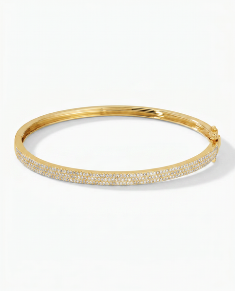 Diamond Pave Triple Row Bangle Bracelet 14K
