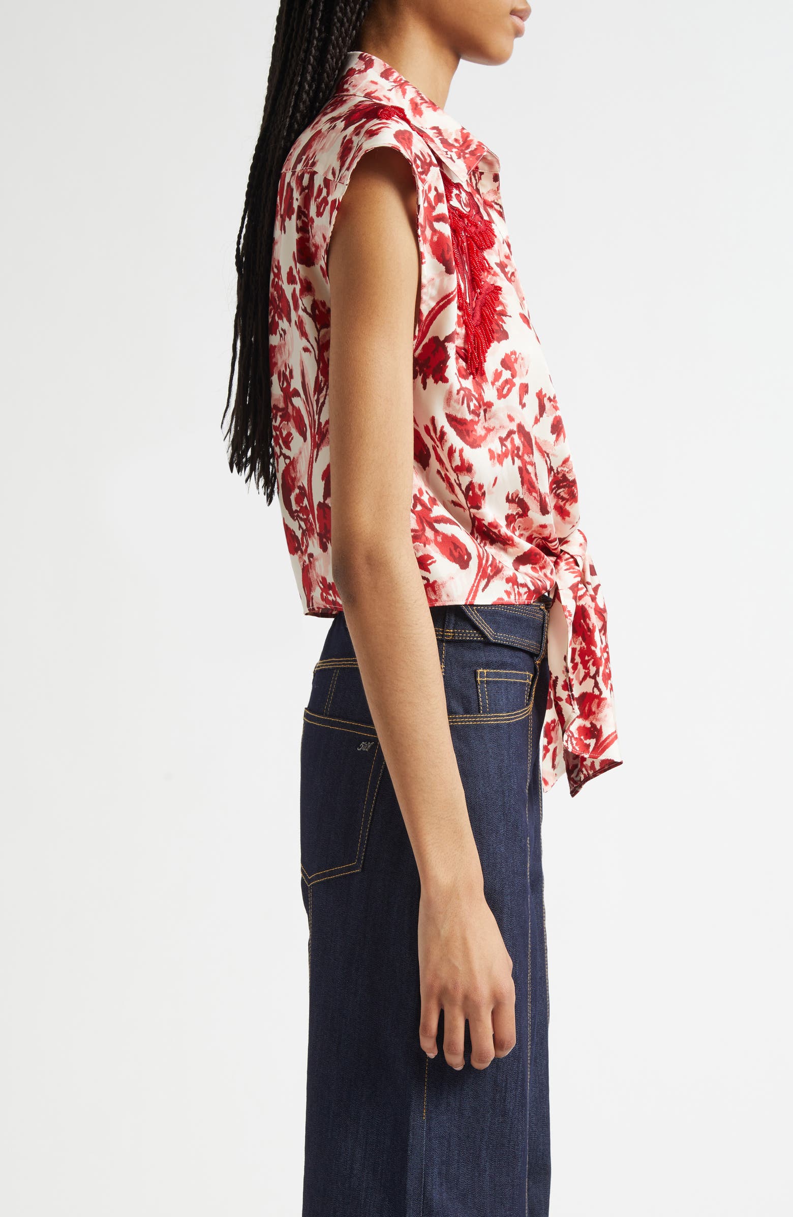 Cinq Γ Sept Floral Ribbons Sleeveless Shirt | Nordstromrack