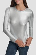 DKNY Jeans Foil Rib Knit Long Sleeve Top