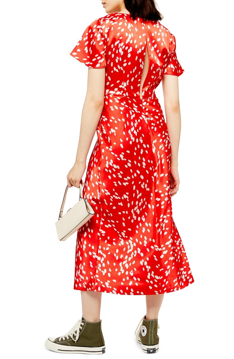 Topshop Polka Dot Midi Dress, Alternate, color, 