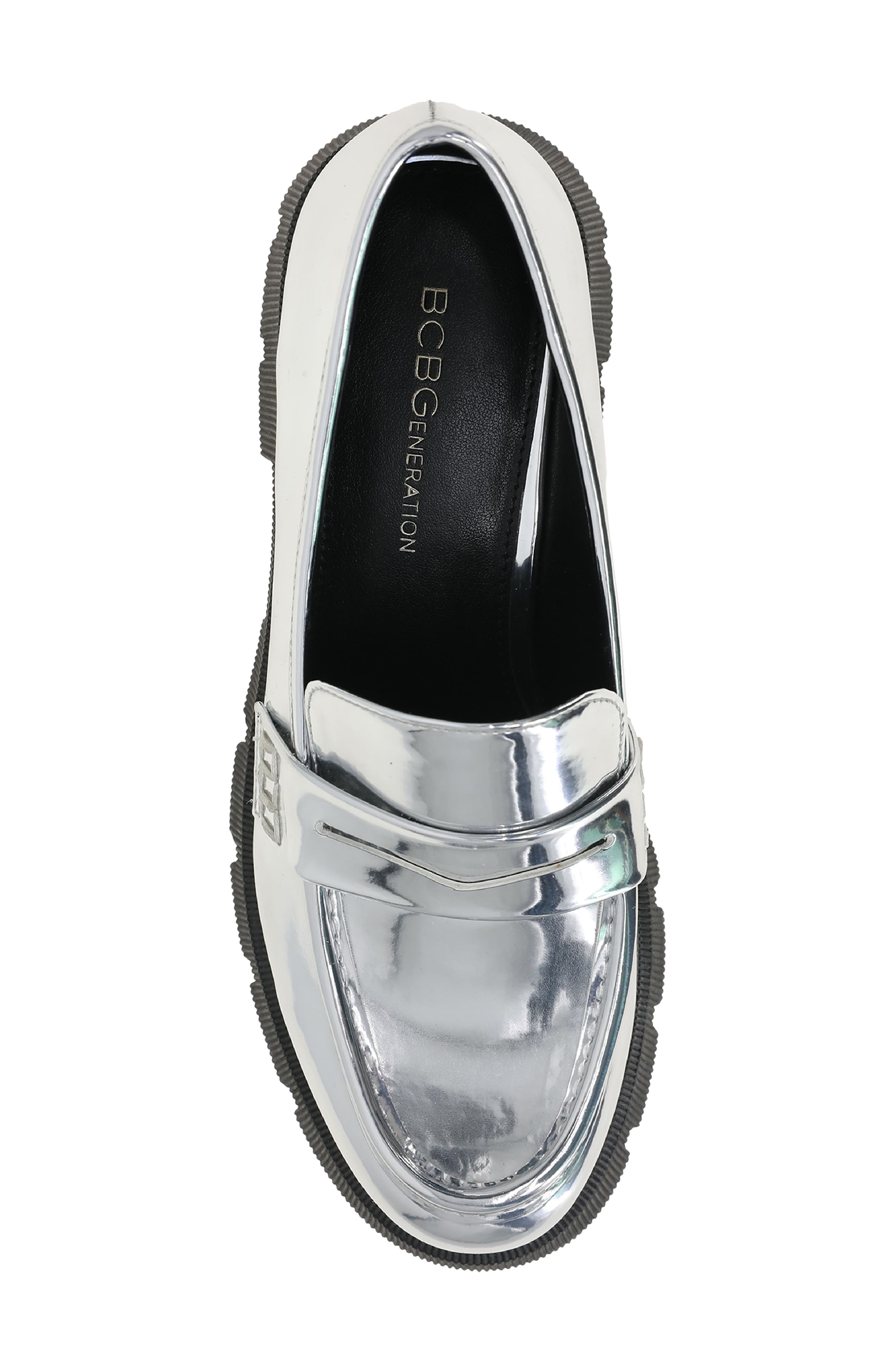 BCBGeneration Rama Platform Penny Loafer, Alternate, color, Silver