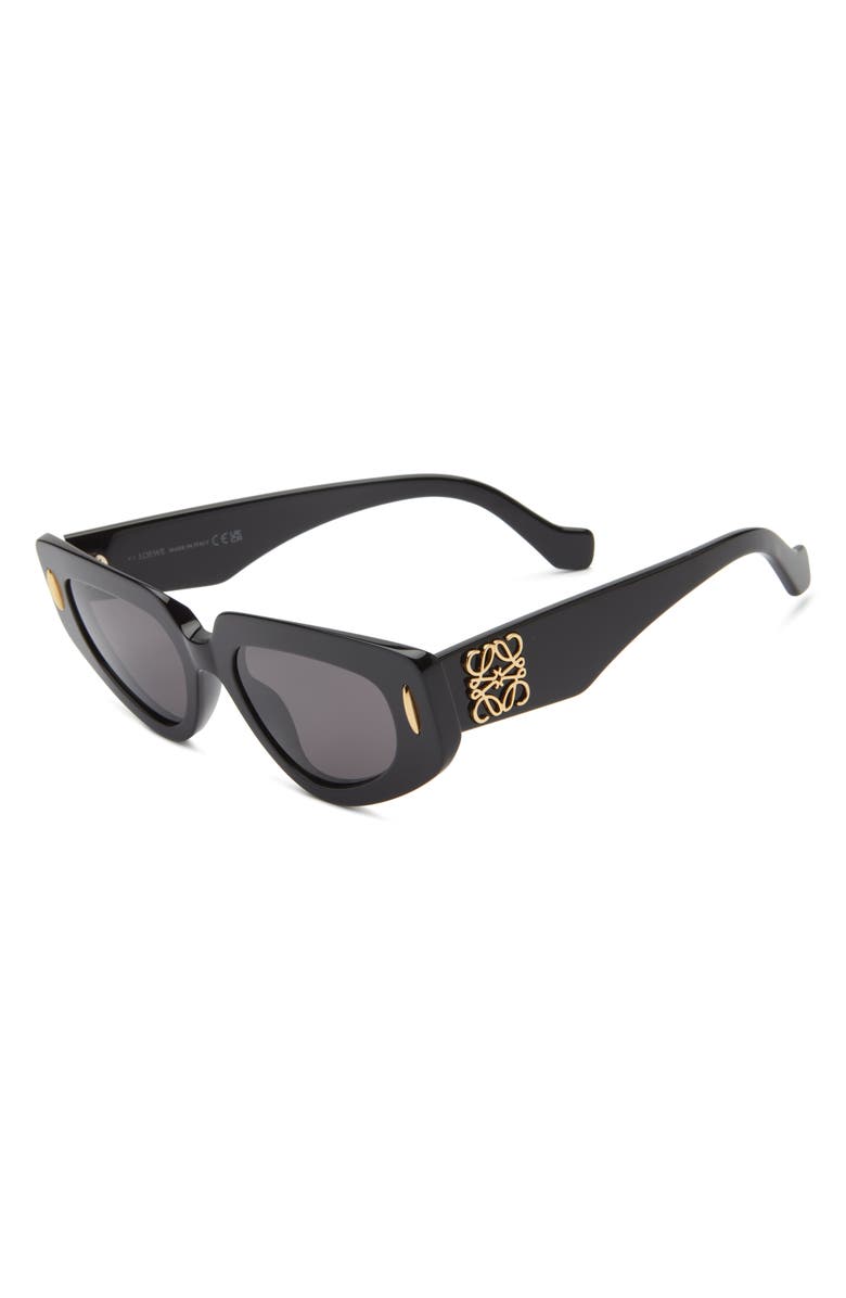 Loewe Anagram 51mm Geometric Sunglasses, Alternate, color, Shiny Black / Smoke