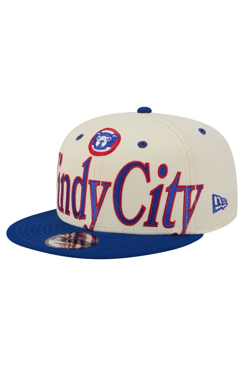 Men's New Era Cream Chicago Cubs Oversized Slogan 9FIFTY Snapback Hat, Alternate, color, Cream