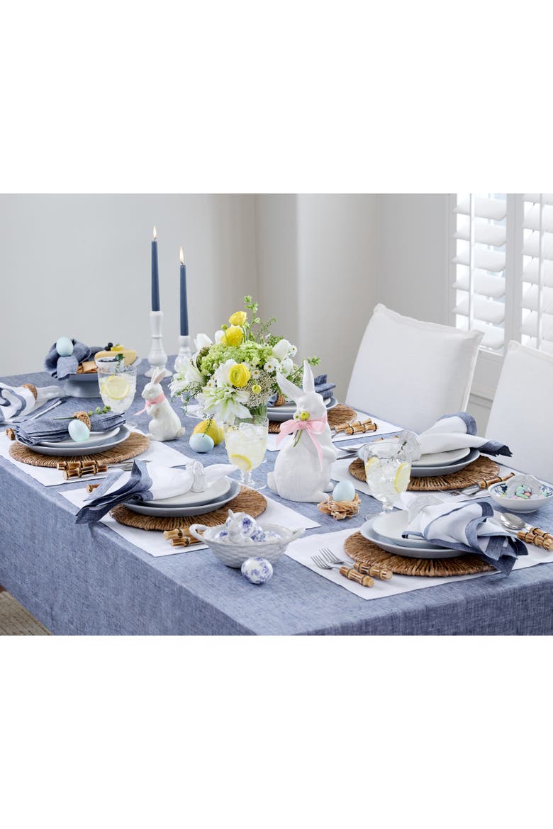 Linen Table Throw 52 x 52 Inch - Athena, Alternate, color, Chambray Indigo
