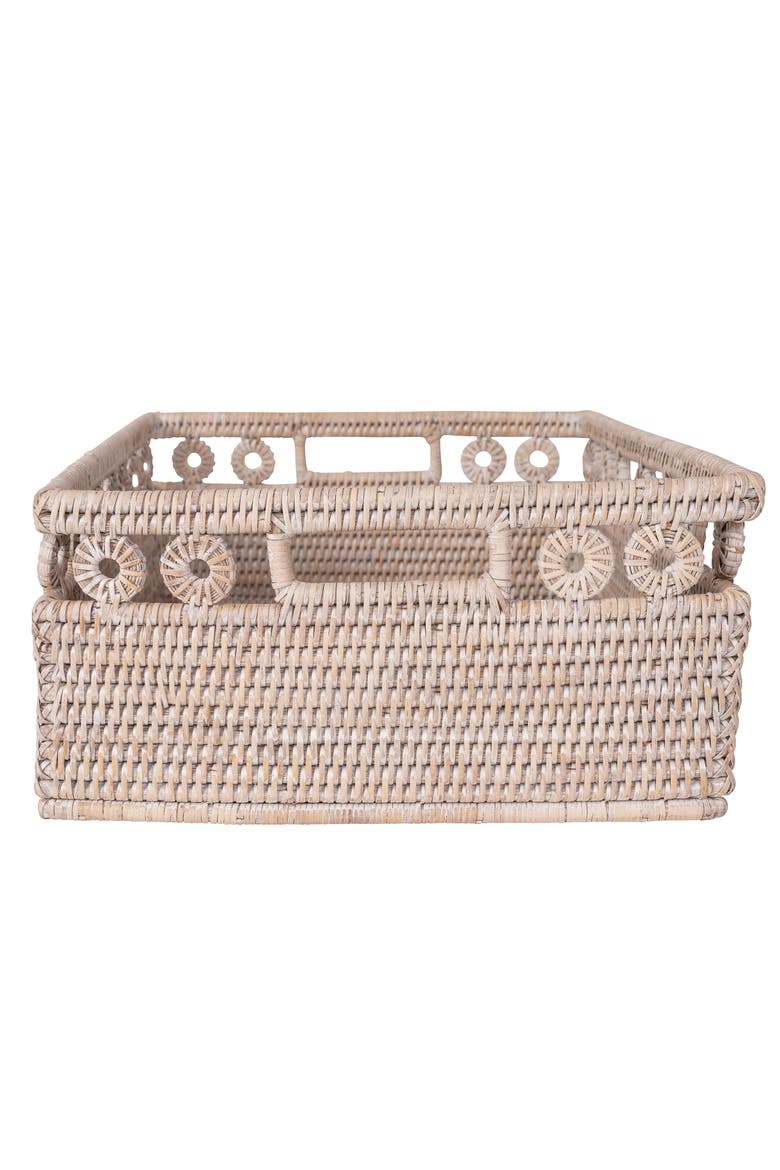 Inna Rattan Rectangle Basket with Cutout Handles, Alternate, color, White Wash