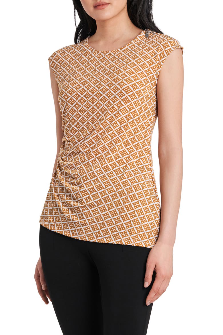 Geometric Zip Ruched Knit Top, Main, color, HONEYBEE