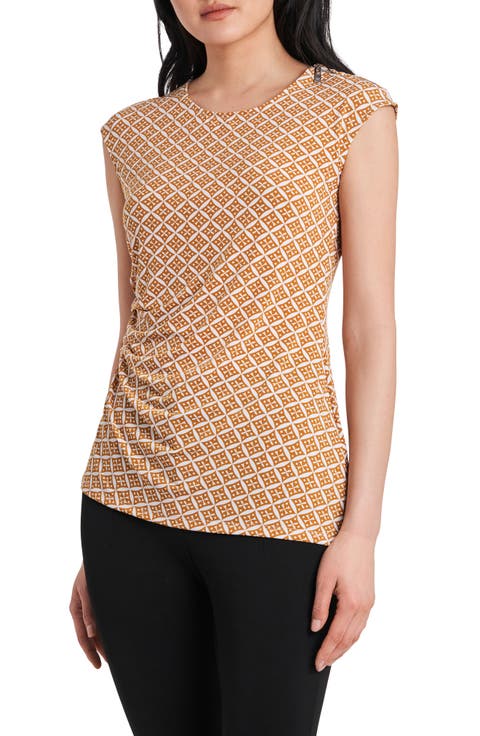 Geometric Zip Ruched Knit Top