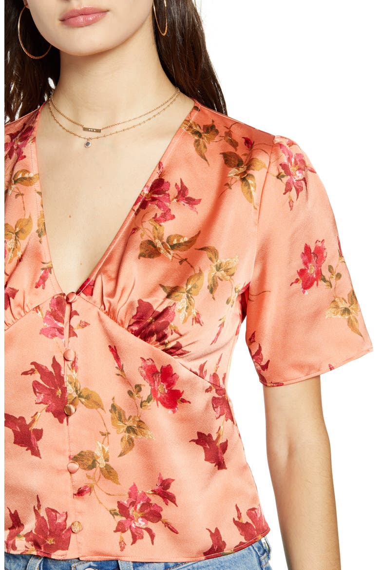 Button-Up Satin Top, Alternate, color, CORAL CLAY CLASSIC SILK FLORAL
