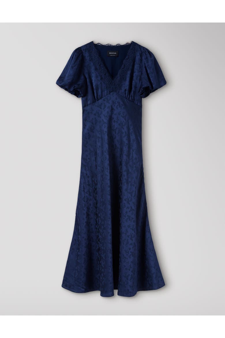 Jacquard V-Neck Midi Dress, Alternate, color, Navy