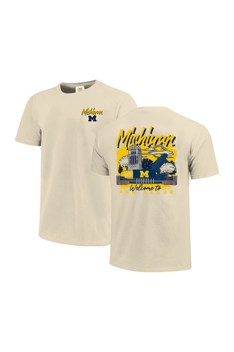 Men's Image One  Natural Michigan Wolverines Comfort Colors Hand-Drawn Campus Stack T-Shirt, Main, color, Natural
