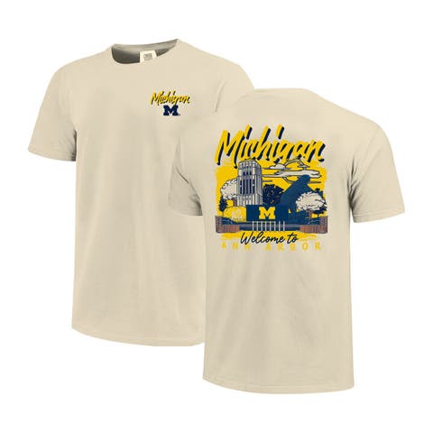 Men's Image One  Natural Michigan Wolverines Comfort Colors Hand-Drawn Campus Stack T-Shirt