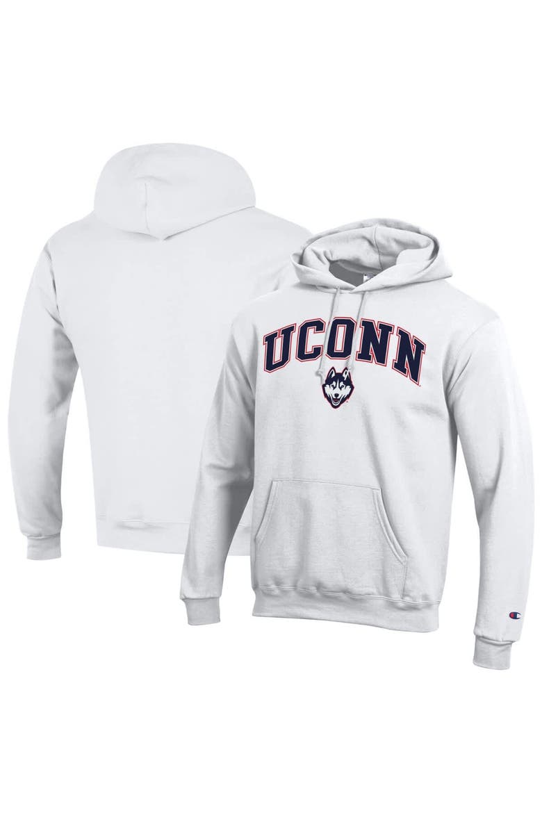 Men's Champion  White UConn Huskies Arched Logo Fleece Pullover Hoodie, Main, color, White