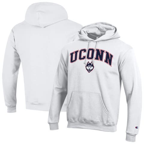 Men's Champion  White UConn Huskies Arched Logo Fleece Pullover Hoodie