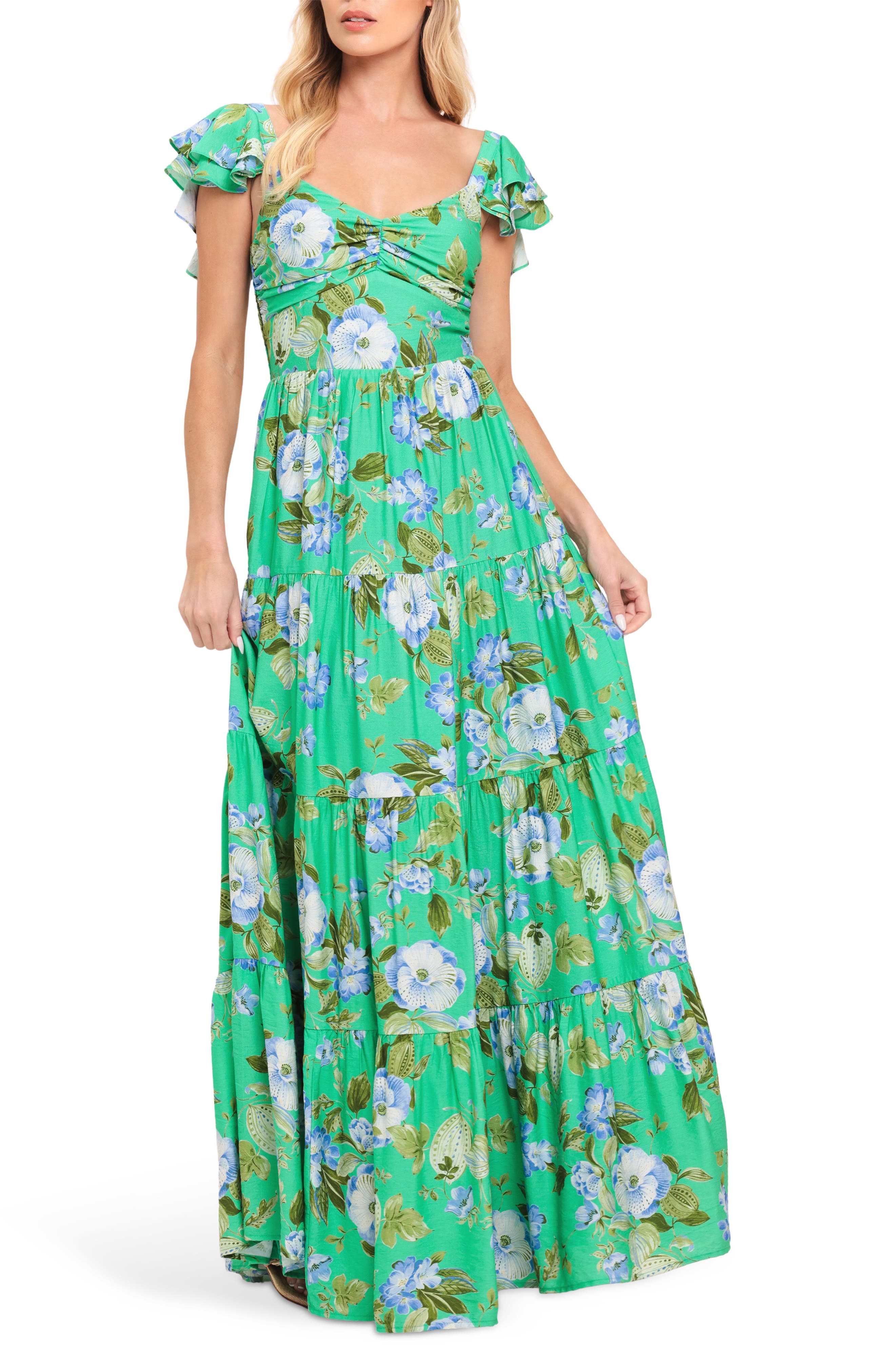 FLYING TOMATO Flutter Sleeve Maxi Dress