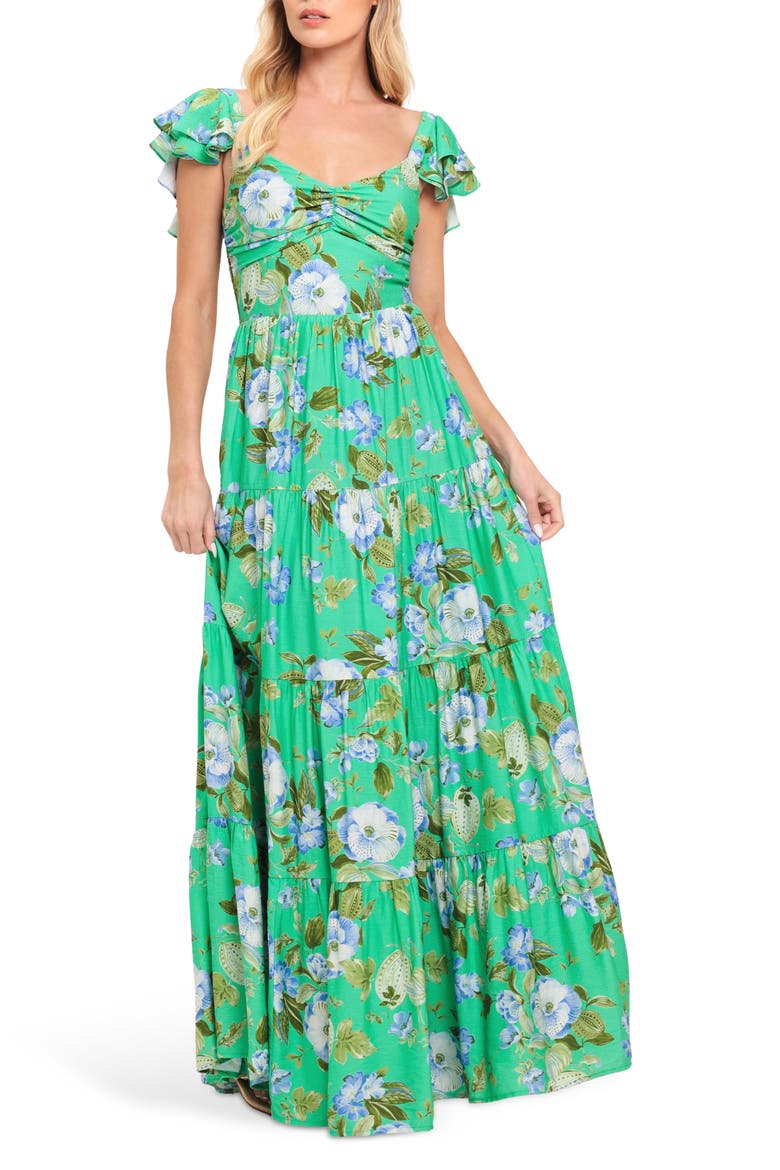 Flutter Sleeve Maxi Dress, Main, color, TEAL