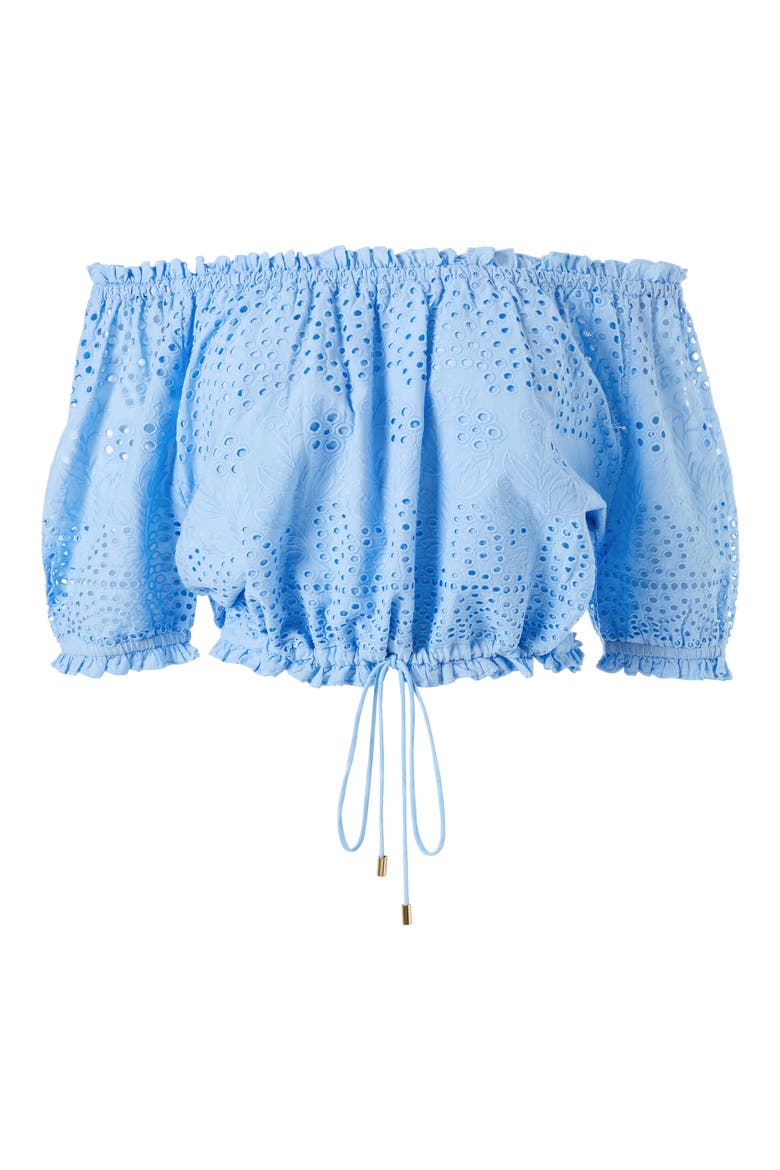 Francesca Eyelet Off the Shoulder Cover-Up Top, Alternate, color, CORNFLOWER