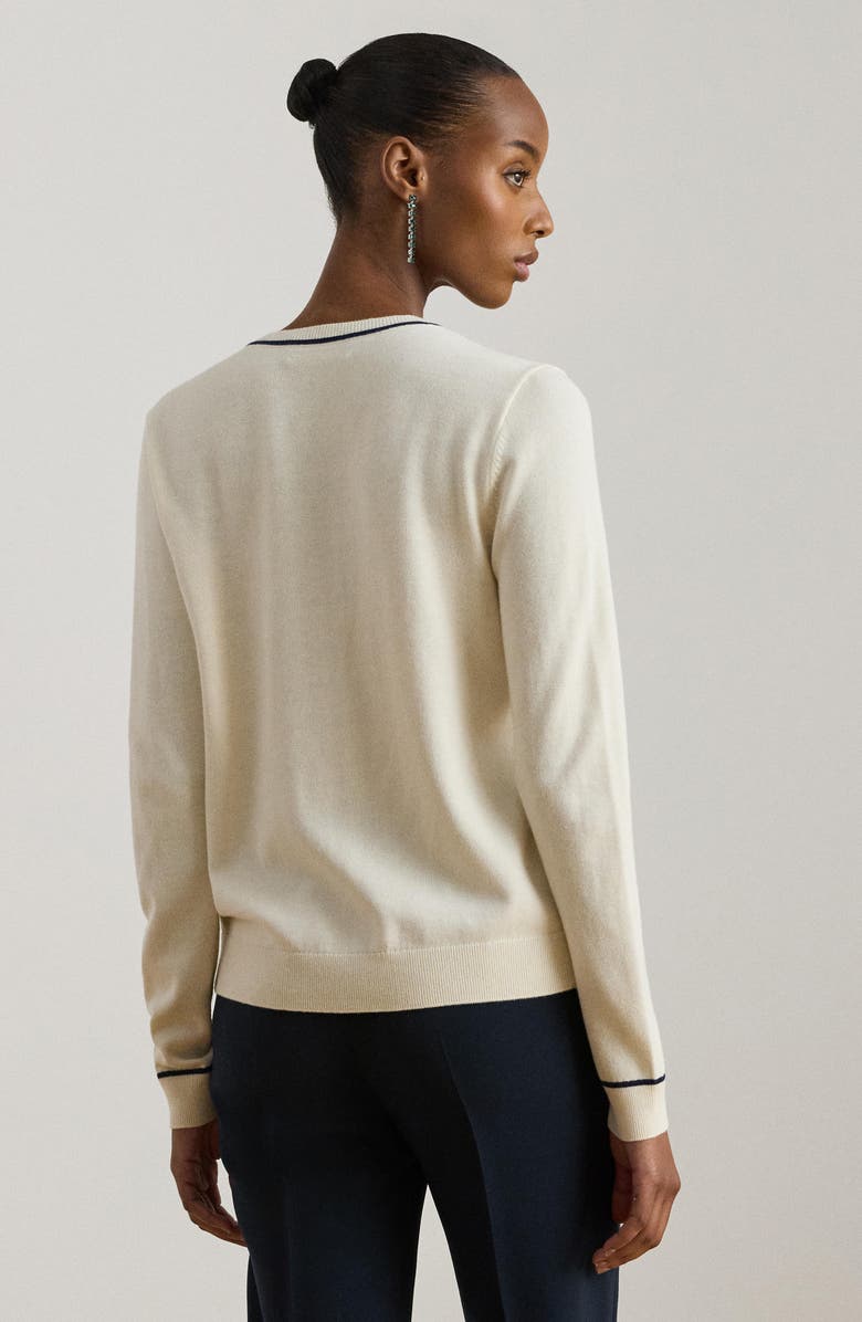 Lauren Ralph Lauren Contrast Trim Cotton Blenbd Cardigan, Alternate, color, Mascarpone Cream/ Refined Navy