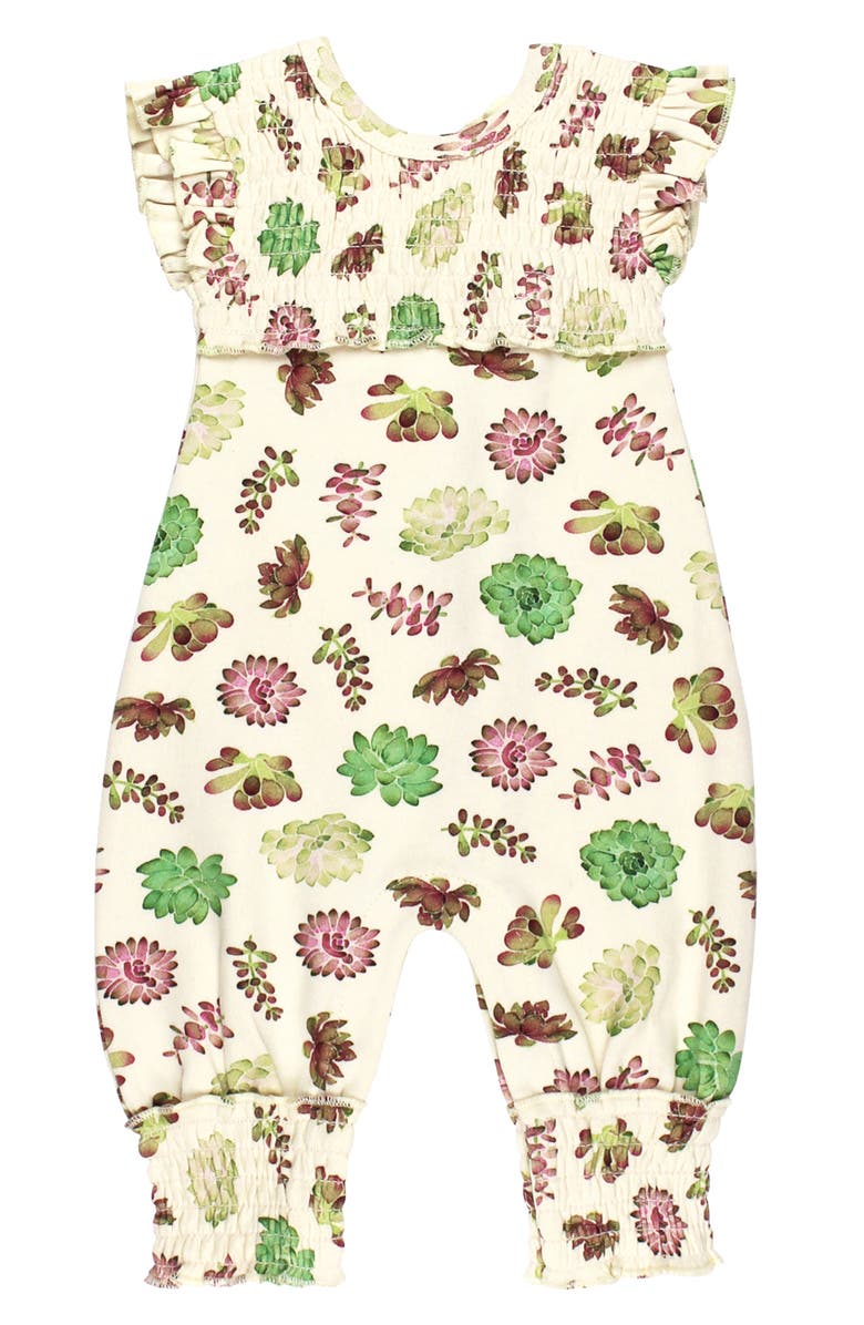L'ovedbaby Cross Back Organic Cotton Romper, Main, color, Buttercream Succulents