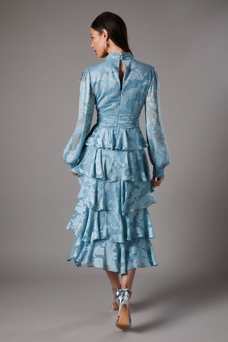 Jacquard Tiered Maxi Dress, Alternate, color, Ice Blue